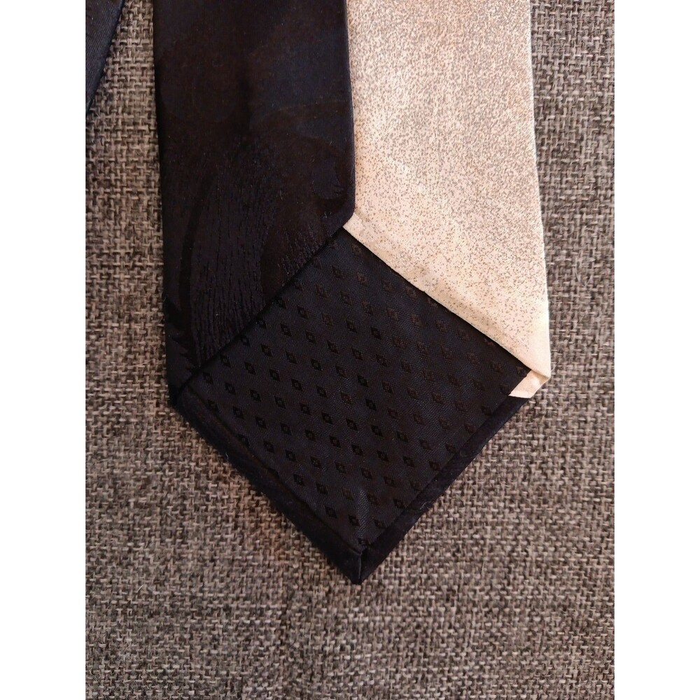 Tie 70s 80s 90s Y2K New Vintage Stock Andrini Black Beige 4 Wide 58 Long - Picture 4 of 5